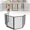 TRMLBE Barrera de Seguridad para Niños de 305 cm con Cuatro Puertas, Plegable, Altura de 76 cm (Negro) - Incluye 5 Elementos