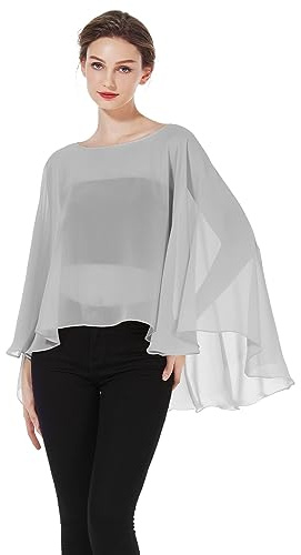 BEAUTELICATE Stola Coprispalle Elegante Chiffon Donna Scialle Mantellina Poncho Chiffon Estiva per Cerimonia Sposa Damigella Matrimonio Festa (Grigio Argento)
