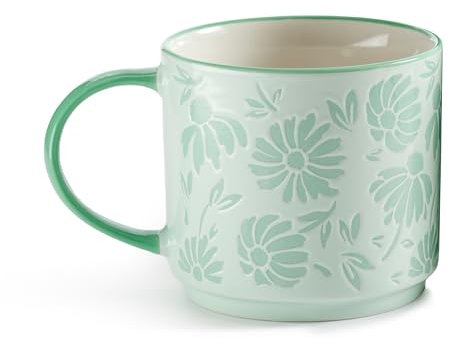 Miquelrius - Taza cerámica decorada, Taza con asa, Medidas 95 x 95 x 80 mm, Colección Happy Daisies, Verde