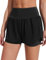 PINSPARK Damen Sporthose Kurz Laufhose mit Innenslip Sommer Hohe Taille Sport Shorts Schnelltrockende Laufshorts Jogging Gym Bade Training Tennishose Schwarz S