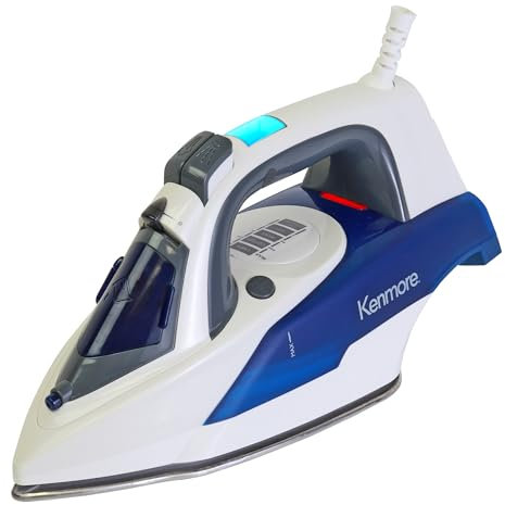 Kenmore Advanced Steam Iron with Digital Temperature Control, 9 Fabric Presets, 3-Way Auto-Off, Anti-Drip & Self-Clean Function, 365 Steam Holes, Stainless Steel Soleplate Garment Steamer for Home