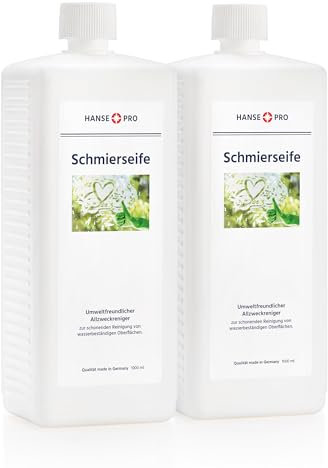 HANSE PRO Schmierseife flüssig, 2 x 1000 ml I Neutralseife I Kaliseife I umweltfreundlicher Allzweckreiniger I ideal zur Reinigung von Böden