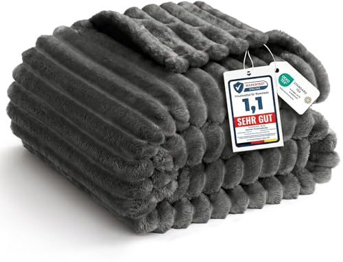 WAVVE Coperta Matrimoniale, Coperta Pile di Flanella a Righe per Soggiorno, Letto, Coperta Divano Caldo Morbida, Copridivano, Invernale, Grigio, 220x240 cm