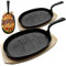 andrew james 2 Pack Pre-Seasoned Cast Iron Skillet Pan with Wooden Base, Griddle Frying Pan Ideal for Cooking, Searing, Sautéing, and Serving – Versatile Steak Skillet for Stovetop, Oven & Grill Use