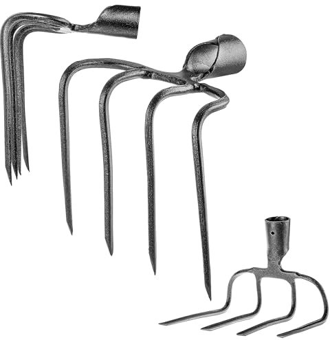 KADAX Dunghacke mit 4 Zinken, 21.5 x 20 cm, Gartenhacke aus Hochwertigem Stahl, Kartoffelhacke für die Bodenbearbeitung, Gartenwerkzeug ohne Stiel