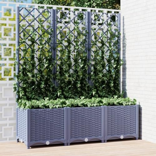 IKAYAA Jardinera con Enrejado PP Jardinera con Celosía Gris Oscuro Macetero con Soporte para Flores Plantas en Exterior Terraza Jardín Balcón 120 x 40 x 136 cm