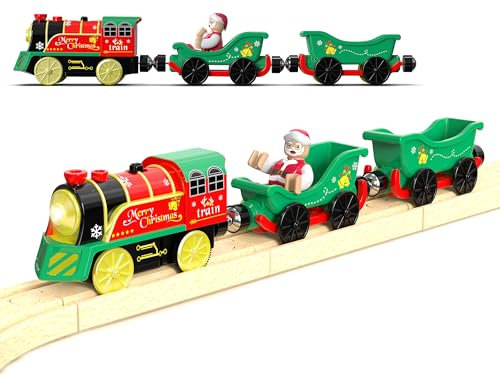 Motorised Train Toy Age 3+ for Wooden Tracks, Magnetic Trains Sets for Kids, Electric Train with Lights, Music & Interactive Figure Compatible with Thomas and Friends, Brio