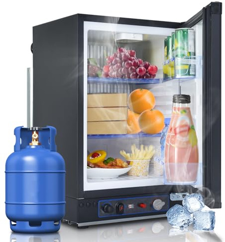SMETA 40L Gaskylskåp, 12V 230V Gaskylskåp för områden utan el, 28/30 mbar, omvänd dörr, camping, husbil, campare, husvagn, lastbil, svart