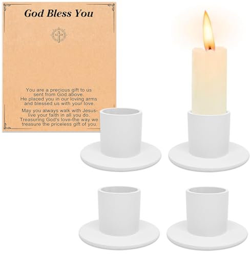 Lot de 4 bougeoirs blancs - Style rétro - Pour salon, salle à manger et chambre à coucher - Décoration de cheminée pour Noël, Pâques, église