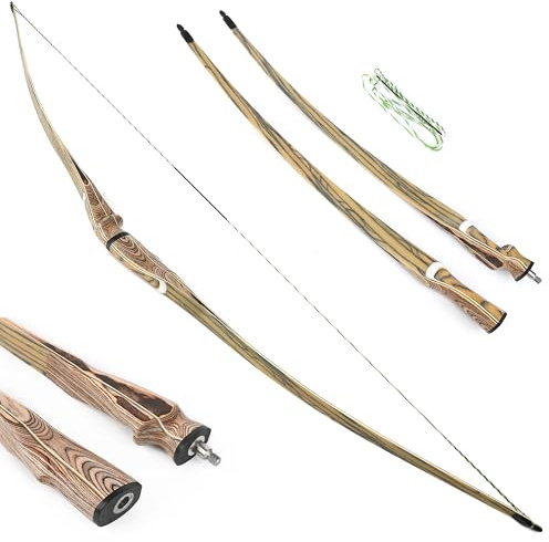 Archery Takedown Traditional Longbow Recurve Bow and Arrows Set, 60” 62 64 Detachable Hunting Bow Triangle Long Bow 20-50lbs Wooden Horsebow for Adult Hunting Practice (64 /Only Bow, 35lbs)