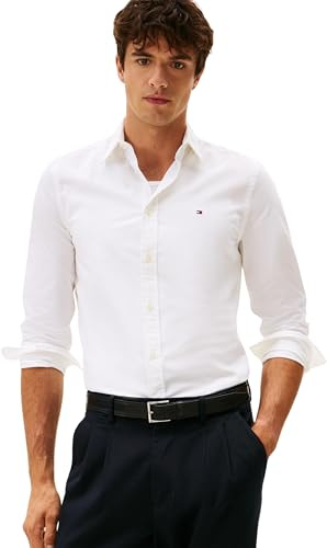 Tommy Hilfiger Chemise Homme Flex Poplin Kent Collar Slim Fit, Blanc (White), M
