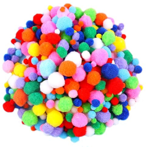 Mini Pompons Colorés, Lot de 400 Pompons multicolores de 1 à 3 cm pour bricolage, Boules mélange de pompons pour décoration couture artisanale bricolage multicolores de différentes tailles