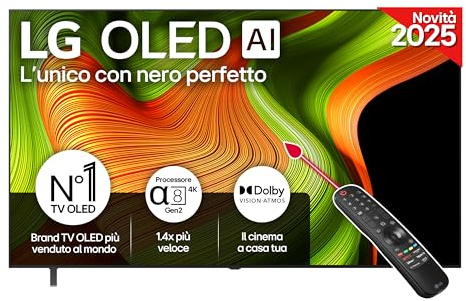 LG OLED AI B5 TV 77 pollici, Smart TV 4K, Processore α8 Gen2, webOS con AI, Dolby Vision e Atmos, Gaming con VRR, GSYNC e FreeSync 4K@120Hz, 4 HDMI 2.1, Alexa, OLED77B56LA