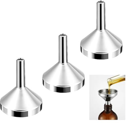 3PCS Small Funnel Set - Silver Aluminium Mini Funnels - 2.5cm Mouth Diameter - Stainless Steel Funnels for Liquids, Powders, Oils, Perfume & Jam Filling Bottles
