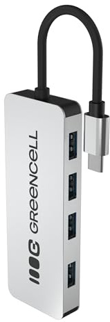 Green Cell Adattatore USB-C HUB 4 in 1, USB-C a 4 USB A 3.0, alloggiamento in alluminio, trasferimento dati fino a 5 Gbps, Plug & Play, distributore compatibile con MacBook, Dell, Lenovo, HP, ASUS 15