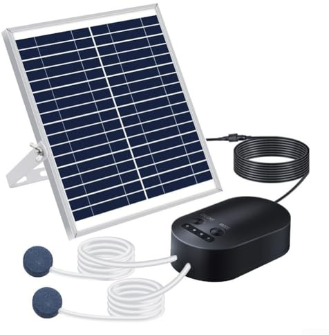 Oniissy Bomba de aire solar para estanque, 3 modos ajustables, con tubo de aire y piedra de aire, aireadores de estanque de energía solar de 15 V/15 W para estanques al aire libre/jardín/pecera