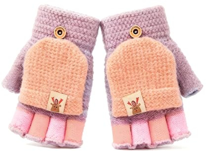 HPiano Mitaine Enfant Hiver,Mitaines pour Enfants avec haut rabattable,Chauds,En tricot,Bébé Mitaines Tricotées,Moufles avec bouton pour 5-14 ans Fille Garçon