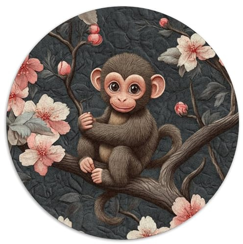 Monito, Flores de Cerezo 1000pcs (67.5x67.5cm) Rompecabezas para Adultos - Fondo Gris Oscuro Juguete De Bricolaje