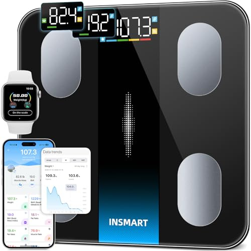 INSMART Scales for Body Weight, Digital Smart Bathroom Scales | Large Display 16 Body Composition Including Body Fat Percentage BMI, Bluetooth Accurate Weighing Scale with Sync App-400lb