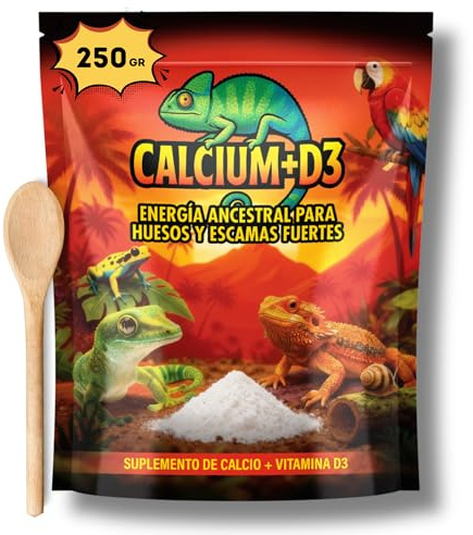 AF - 250 g kalcium vattensköldpaddor i pulver, gecko, skäggig drake, sniglar | Reptilkalcium berikat med vitamin D3 | Lätt att smälta, rättvis dos med mätsked