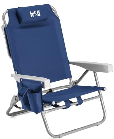 Trail Low Reclining Beach Chair, 4 Positions, Navy Blue