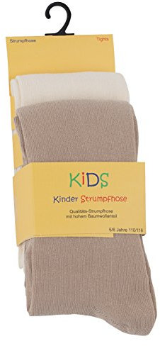 Cotton Prime 2er Set Kinder Strumpfhosen, Baumwolle, Mädchen und Jungen Strumpfhose, beige-wollweiss, Gr.110/116