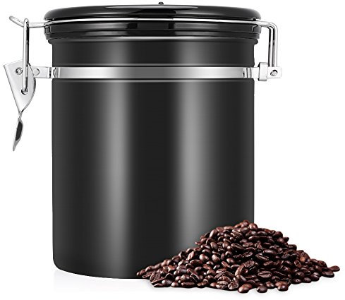 Estink Kaffeedosen Luftdicht, 304 Edelstahl Kaffeebehälter Vorratsdosen Edelstahldose Vakuum Dose für Kaffeebohnen, Pulver, Tee, Nüsse, Kakao, 1.5L, 16 OZ (Schwarz)