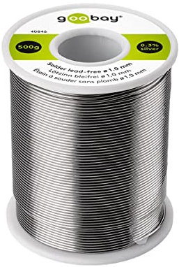 Goobay 40846 - Estaño para soldar sin plomo; ø 1,0 mm, 500 g de soldadura de marca respetuosa con el medio ambiente con un contenido de plata (Ag) de 0,3%