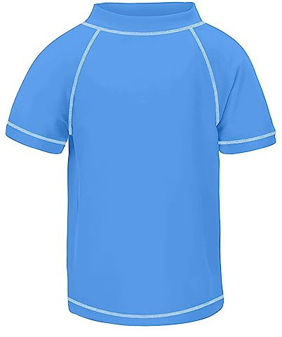 TIZAX T-Shirt de Bain Anti-UV pour Enfants Maillot de Bain à Manches Courtes garçon Rashguard séchage Rapide Bleu 140 Étiquette 10