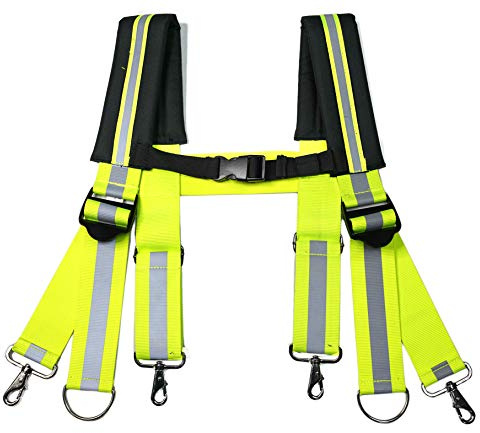 MELOTOUGH Tirantes para cinturón de herramientas para trabajos de construcción con tira reflectante de alta visibilidad para trabajo de seguridad, Tirantes para cinturón de herramientas con tira