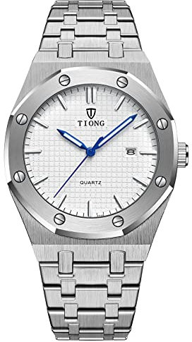 Tiong Herren Uhr Metallarmband Wasserdicht Edelstahl Analoger Quarzuhr Date Armbanduhr Männer Zeiger Leuchtende,Vatertagsgeschenk