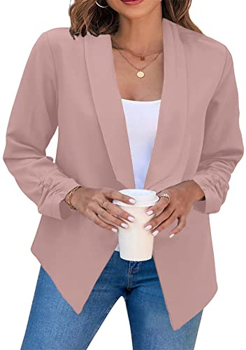 YMING Women Elegant Short Coats Office Work Blazer Formal Suit Jacket Autumn Business Blazers Pink L