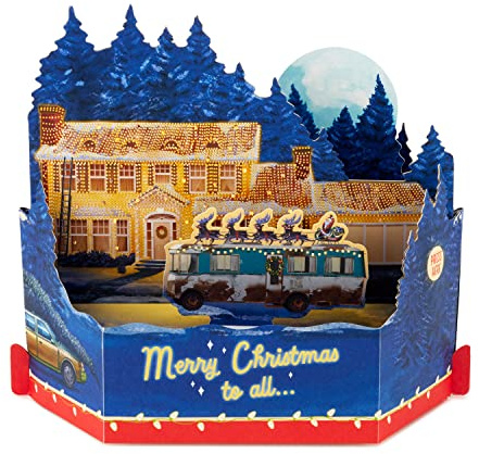 Hallmark Christmas Card, National Lampoon's Vacation, Musical, Light-Up, 3D | Paper Wonder Pop-Out, Blue Accent, Multicoloured, Red Envelope, 15.5x18x11.2cm