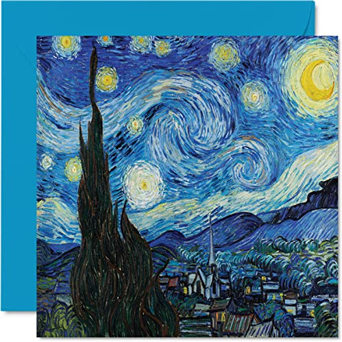 Stuff4 Cartes d'art classiques pour homme et femme – Nuit étoilée de Van Gogh – Célèbre carte d'anniversaire abstraite pour maman, papa, tante, oncle, grand-père, 145 mm x 145 mm