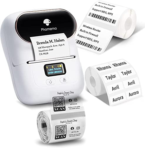 Phomemo M110 Etikettendrucker 3 EtikettenRollen, Beschriftungsgerät Selbstklebend für Telefon und PC, Bluetooth Etikettendrucker, Etikettiergerät für Zuhause, Büro und kleine Unternehmen