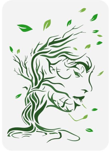 FINGERINSPIRE Baum Frau Malschablone 21x29.7 cm Ausgehöhlte Bäume Zweige Blätter Schablone Zum Malen Kunststoff PET Frauengesicht Zeichnungsvorlage Große Lebensbaum Schablone Zum Malen Auf Holz