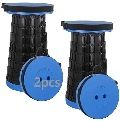 HVDHYY Telescopic Folding Stools for Adults 2pcs Max Load 460lbs/210KG Camping Foldable Stool Seat Portable Collapsible Telescoping Stool for Outdoor BBQ Garden Outdoor Camping Indoor (Blue)