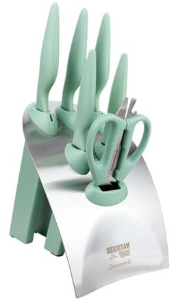 Rockingham Forge Greenworks 7 Piece Knife Block Set with Scissors, Green Recycled Plastic, German Stainless Steel, Dishwasher Safe Kitchen Knives
