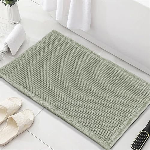 LINGKY Waffle Badematte rutschfest Badezimmerteppich mit rutschhemmender Rückseite Weich Badteppich Saugfähige Badvorleger Waschbar Duschvorleger für Badezimmer - 60x90 cm, Salbeigrün