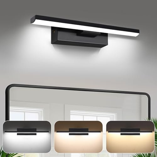 SERBASIC LED Spiegelleuchte Badwand 330°Drehbar Lampe Badezimmer,30cm 6W 600LM Badezimmer Lampe 3 Farbiges Licht Wand Lampen für bad,Spiegellampen,Schminktisch Beleuchtung Schwarz