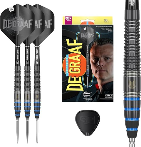 TARGET Darts Jeffrey de Graaf Gen 1 Steel Tip Swiss Point Darts, 90% Tungsten, 23G | Generation 1 Black Steel Tip, Player Edition Swiss Points Dart Sets
