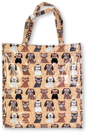 BOGACI Bolsa con cremallera para mujer o niña, de plástico, bolsa de la compra, casual, universal, reutilizable, diseño de gatitos y perros, Fantasía C.1 Marrón, M
