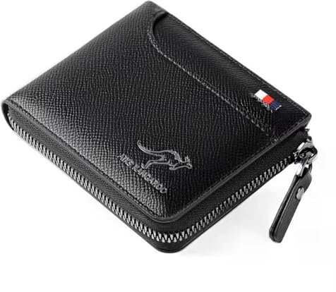 Divons Billetera de Hombre, Cartera con Cremallera, Cartera para Hombre de 13 plazas, Monedero con protección RFID, Bolso Grande con Bolsillo de Moneda (Negro)