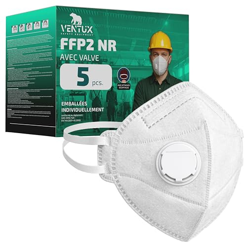 VENTUX SAFETY EQUIPMENT FFP2 NR Maske mit Ventil || Einzeln Verpackt || Ergonomische Passform || Staubschutzmaske für Arbeit, Bau & DIY