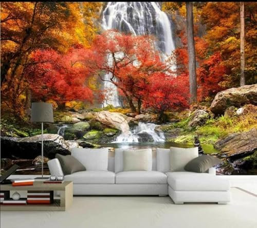 WEIMEIJIE Cascadas y agua corriente bosque de ensueño Hojas de arce paisaje natural papel tapiz 3d sala de estar TV pared dormitorio papel tapiz