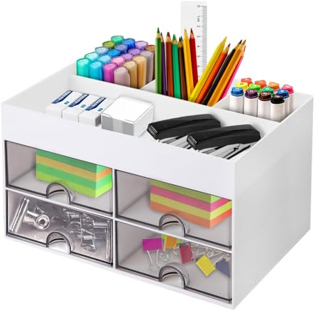 Fisynug Large Capacity Desk Organizer,Multi-Layer Office Desk Tray with Drawers, Modern Desktop Storage Organizer for Home Office, File Holder and Stationery Storage Box for Paper, Documents, Pens