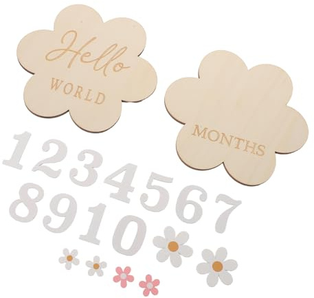 FRCOLOR Trä Månadsskyltar med Blommotiv Milstolpe Foto Rekvisita för Nyfödd Tillväxtspårning Månader Hållbara Minneskort för Babyfotografering och Familjearkiv
