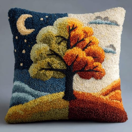 Juego De Cojines De Nudos,Árbol De Las Cuatro Estaciones Juego De Anudar Uno Mismo,Juego De Ganchos,Funda De Almohada Decorativa, Creativo,Kit De Ganchos Para Niños Y Adultos,Regalos 43 X 43 Cm