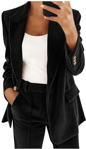 Blazer en Velours Femme Chic et Elegant Manches Longues Veste Velours côtelé Costume à Revers Business Devant Ouvert Manteau Classique Blazers pour Bureau Travail Soirées Décontractées Tailleur