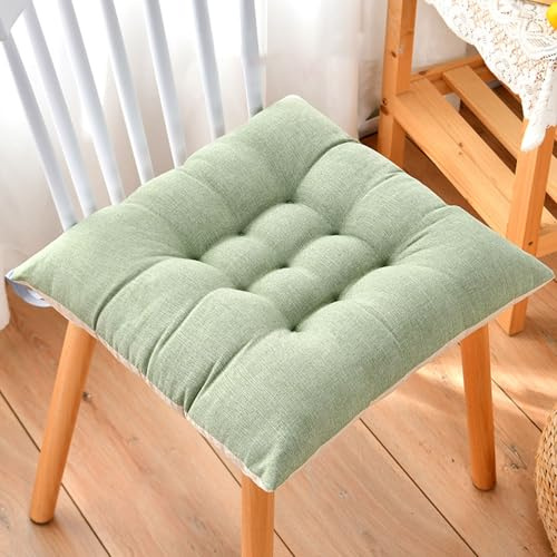 Cómodos cojines de asiento color verde hierba, paquete de 2 almohadillas gruesas acolchadas antideslizantes con lazos para el hogar, jardín, comedor, cocina, oficina, patio y terraza